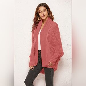 Oversized Knit Cardigan Batwing Sleeve Lightweight Baggy Open Front Sweater
